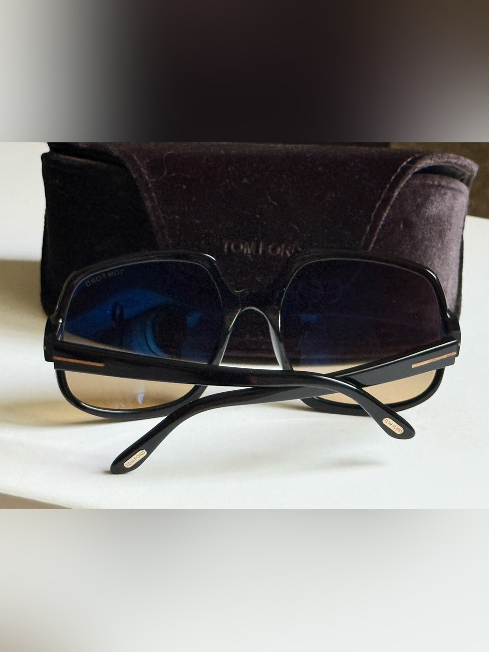 Tom Ford Black Frame Sunglasses with Blue Lenses